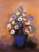 Odilon Redon Anemoner and syrener in bla vas oil painting reproduction
